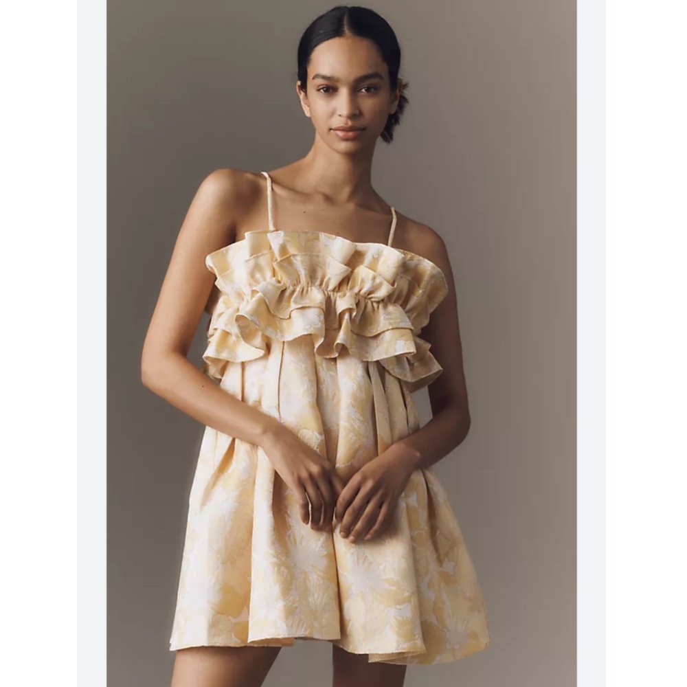 Brand New Aureta Strapless Drama Ruffle Mini